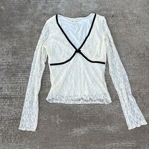 Thirty/thirty White Lace Blouse with Black Trim